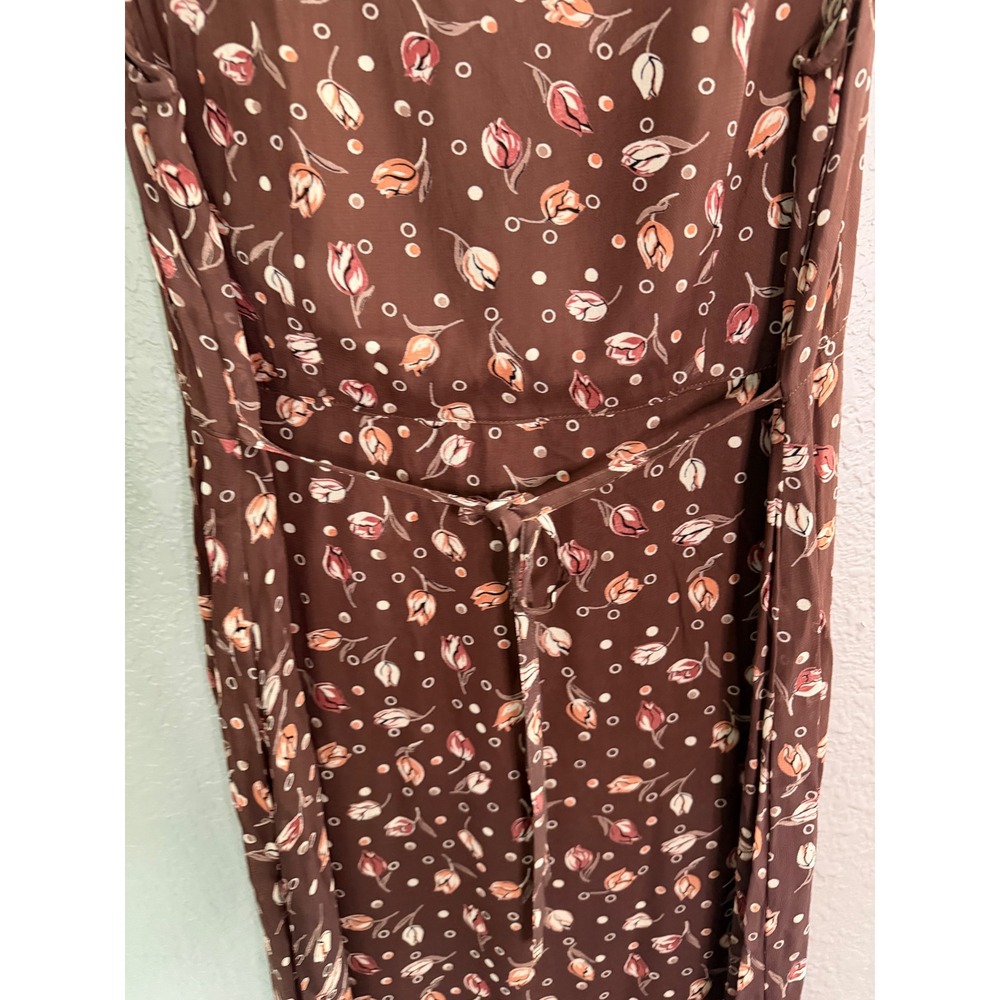 VTG April Cornell Brown Floral Tulip Rayon Maxi Dress SzL Romantic Cottage - Picture 9 of 10
